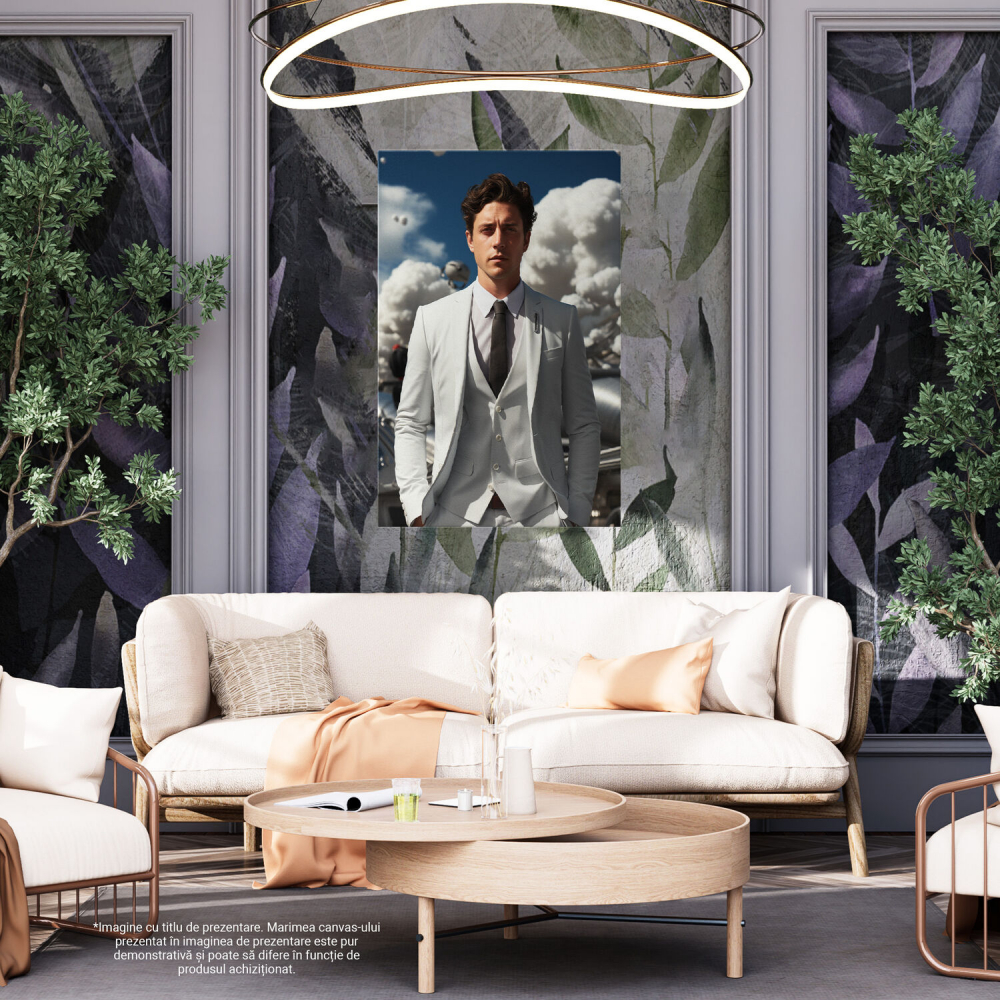 Tablou Canvas Bărbat în Costum Alb | Pictură Digitală cu Nori, Marime 40x25CM [4]