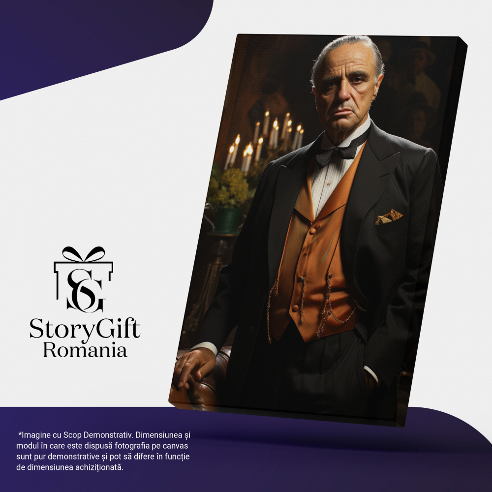 Tablou Canvas:  Fotografie cu un mafiot batran - capul mafiei godfather Pictura Digitala 100x70CM [5]