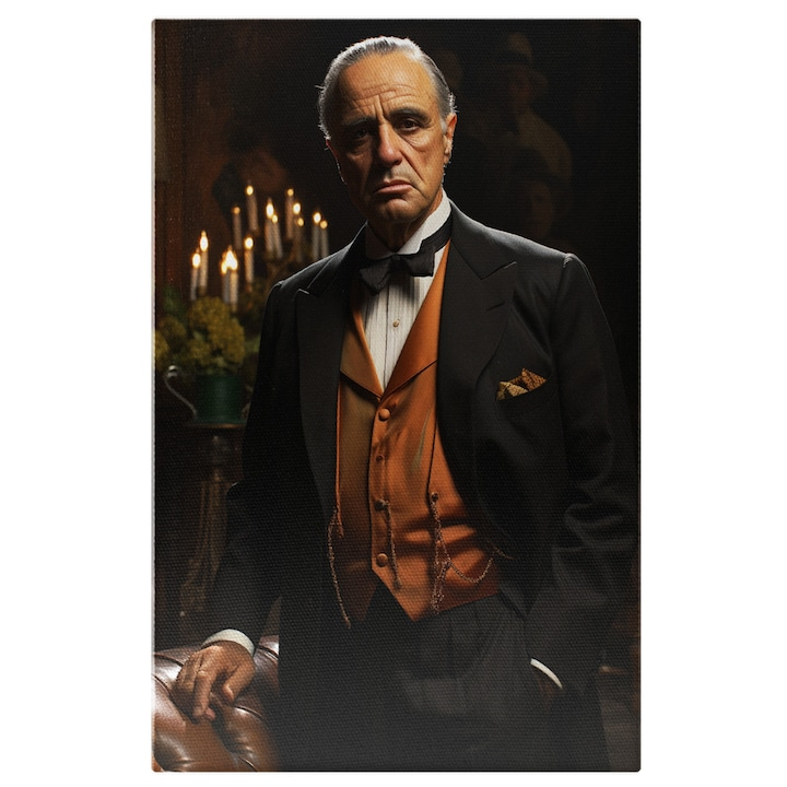 Tablou Canvas:  Fotografie cu un mafiot batran - capul mafiei godfather Pictura Digitala 100x70CM [1]