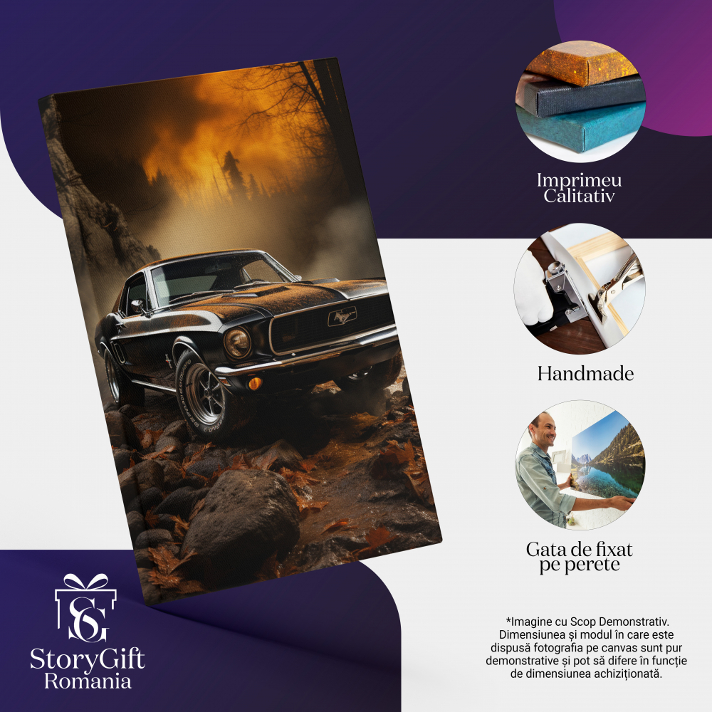 Tablou Canvas:  Fotografie cu un Mustang clasic - vechi negru Pictura Digitala 40x25CM [2]