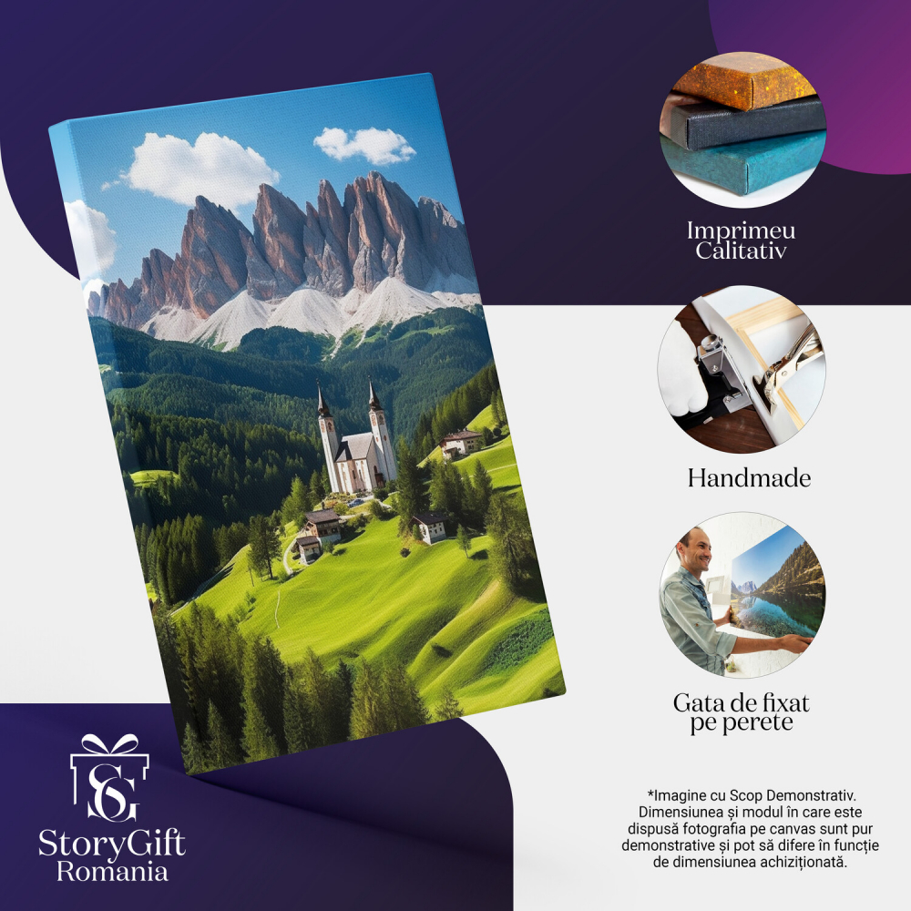 Tablou Canvas Peisaj de Vis | Case, Biserică, Natură, Pictură Digitală, Marime 40x25CM [2]