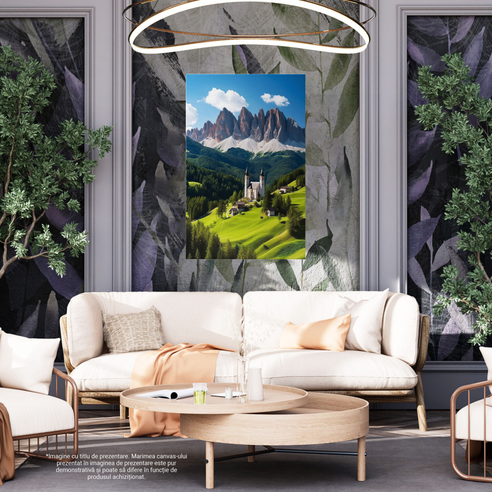 Tablou Canvas Peisaj de Vis | Case, Biserică, Natură, Pictură Digitală, Marime 40x25CM [4]