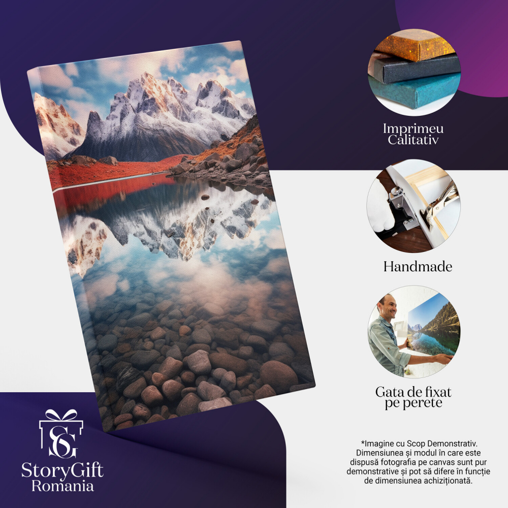 Tablou Canvas Peisaj Montan de Iarnă | Pictură Digitală cu Zăpadă, Apă și Pietre, Marime 40x25CM [2]