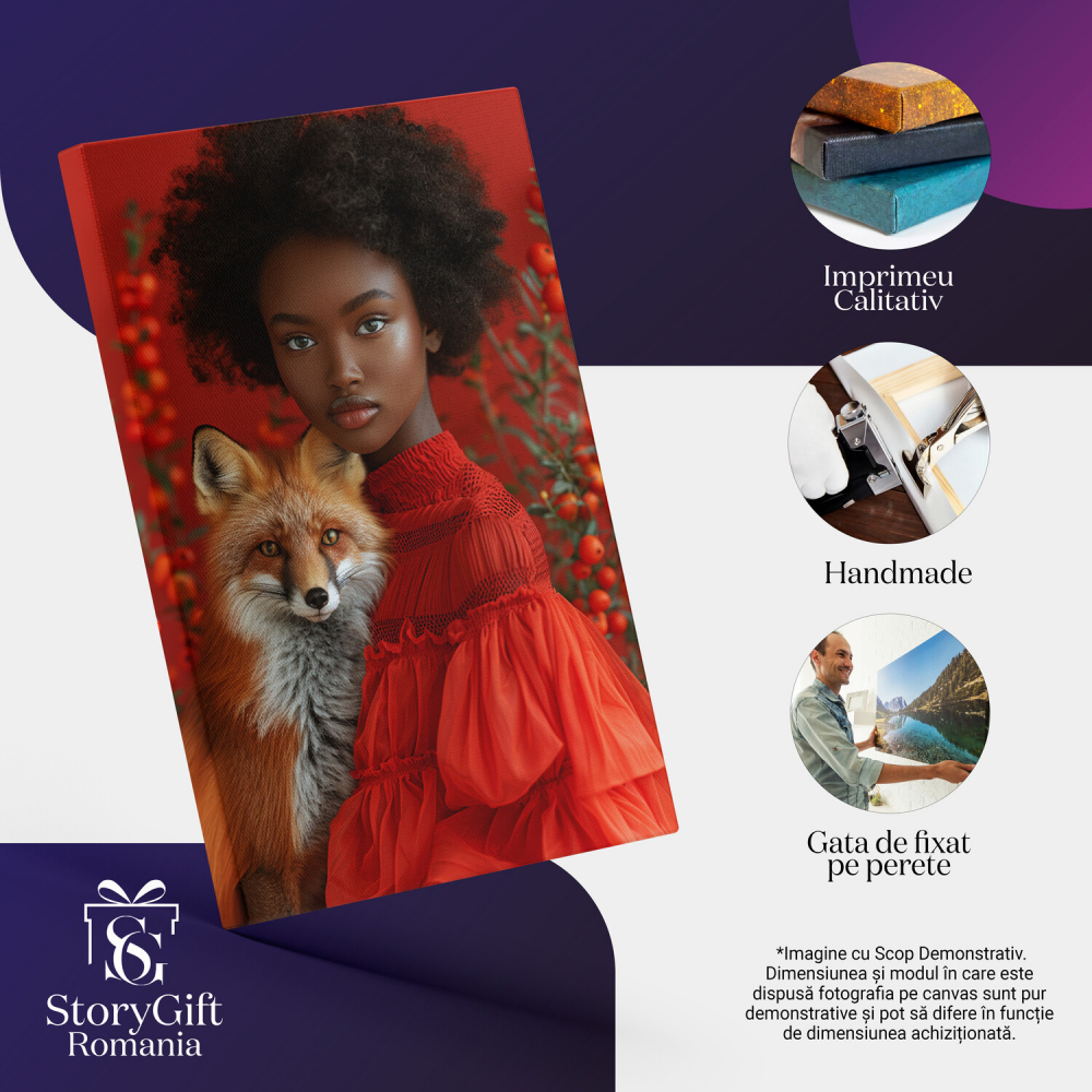 Tablou Canvas Frumoasă cu Vulpe Roscovană în Brațe | Pictură Digitală, Marime 40x25CM [2]