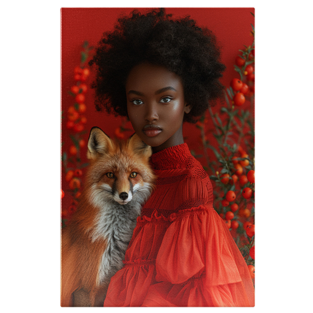 Tablou Canvas Frumoasă cu Vulpe Roscovană în Brațe | Pictură Digitală, Marime 40x25CM [1]