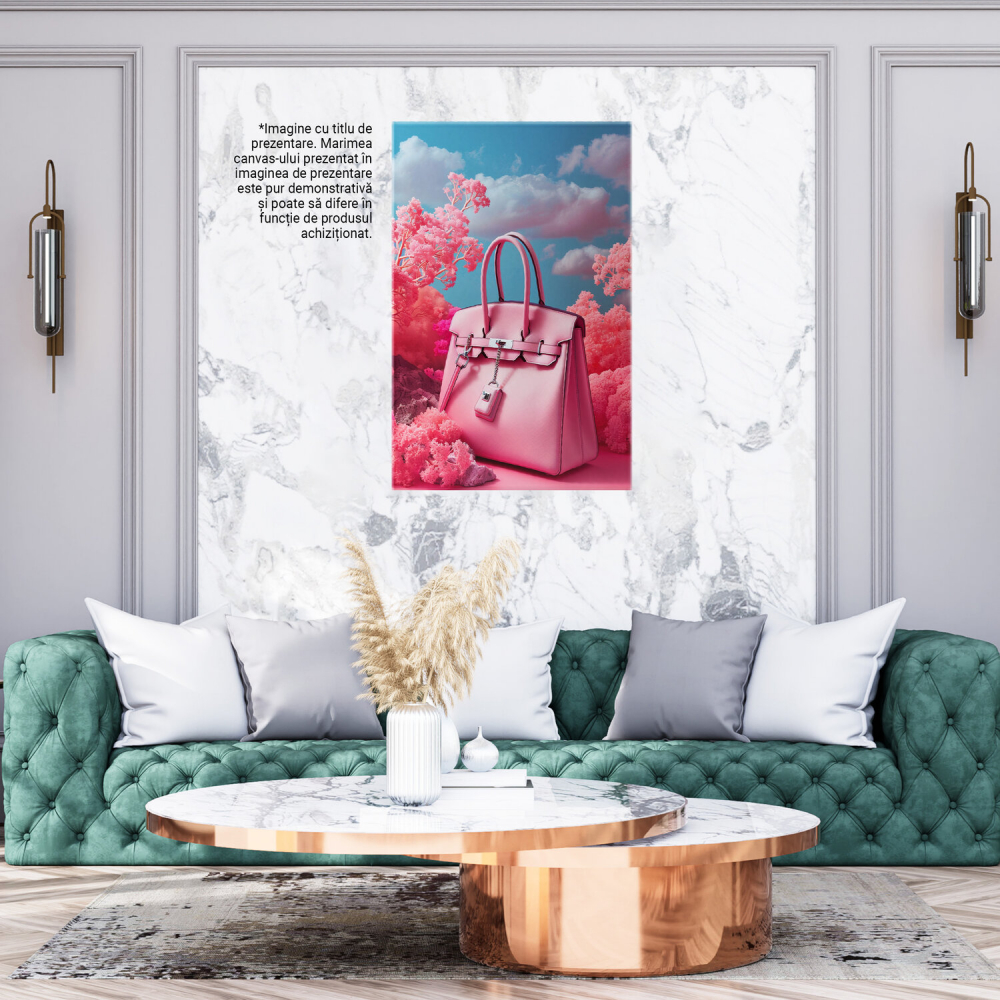 Poșetă Roz Eleganta - Tablou Canvas în Peisaj Roz cu Nori Albi, Marime 40x25CM [3]