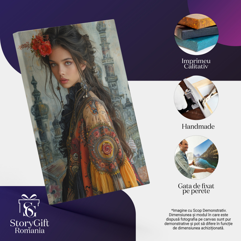 Tânără cu Flori în Păr și Cercei - Pictură Digitală, Marime 40x25CM [2]