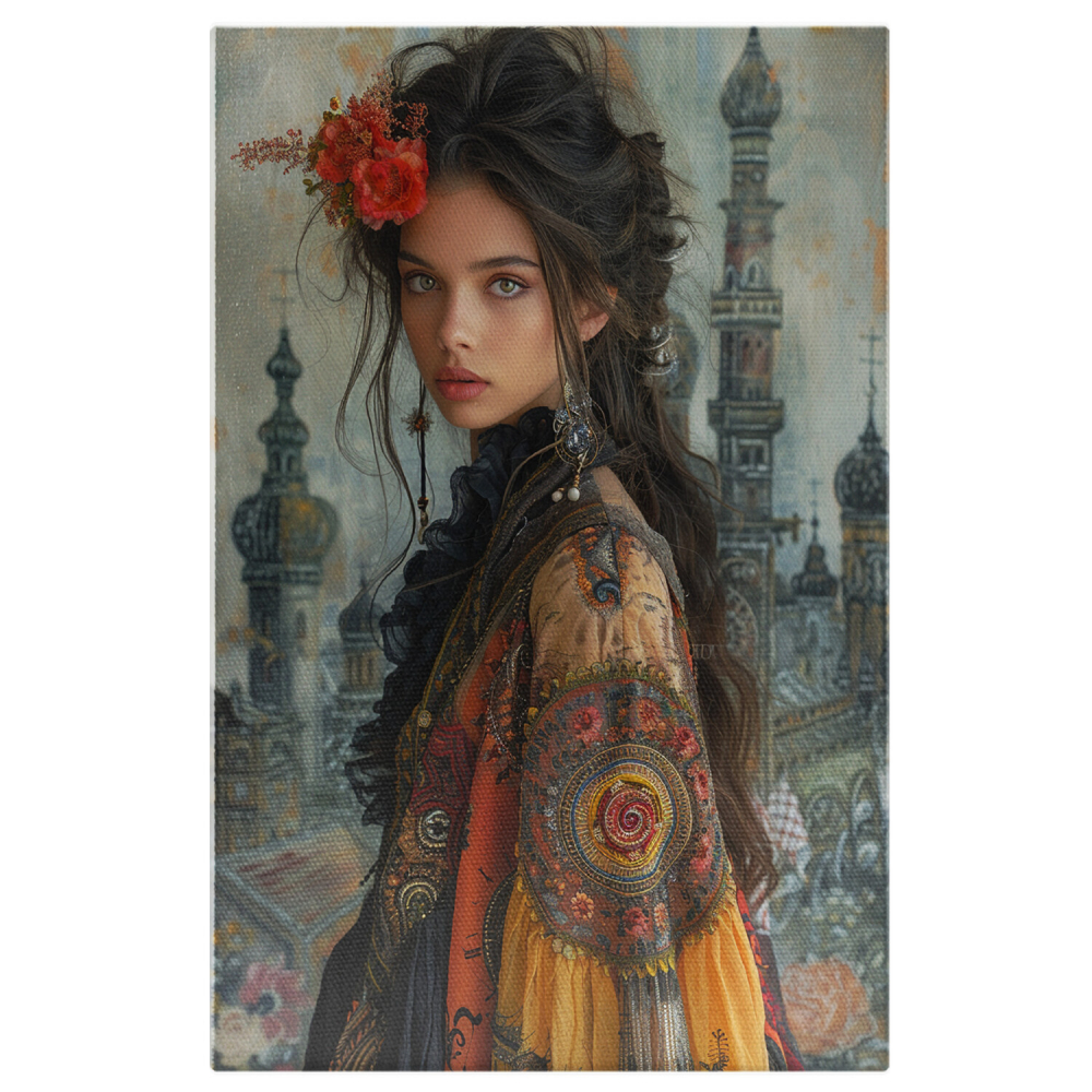 Tânără cu Flori în Păr și Cercei - Pictură Digitală, Marime 40x25CM [1]