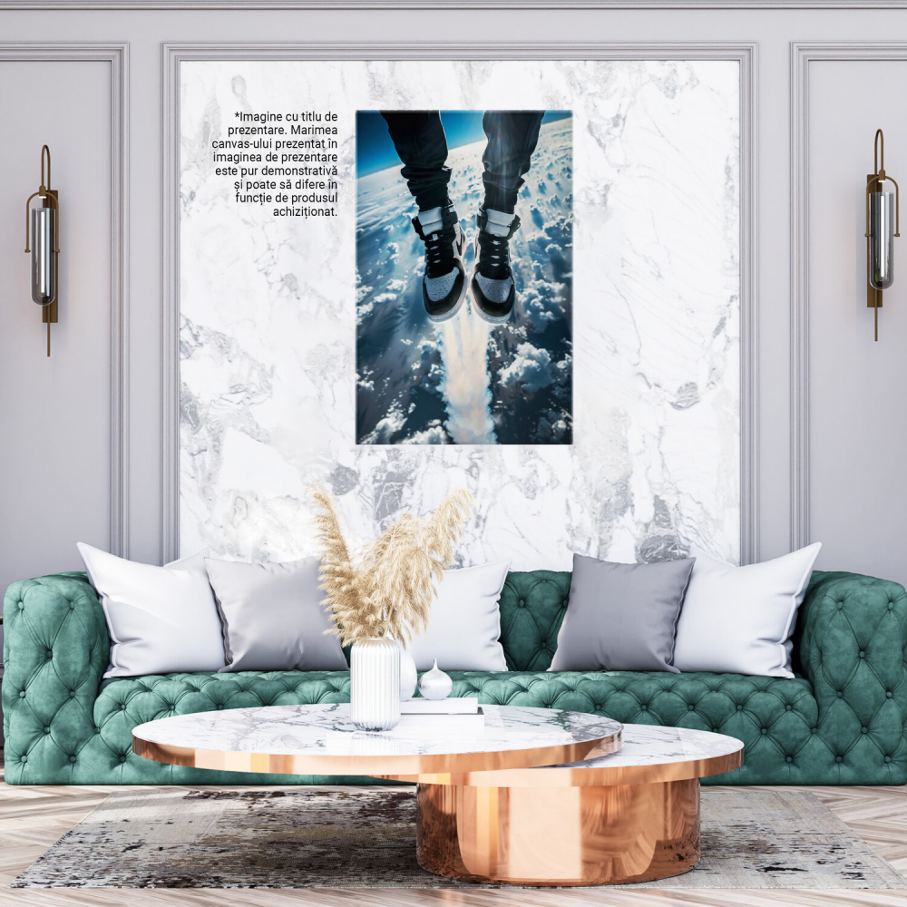 White Adidas Sneakers Worn by a Man Flying Above the Clouds - Digital Painting, Marime 40x25CM [3]