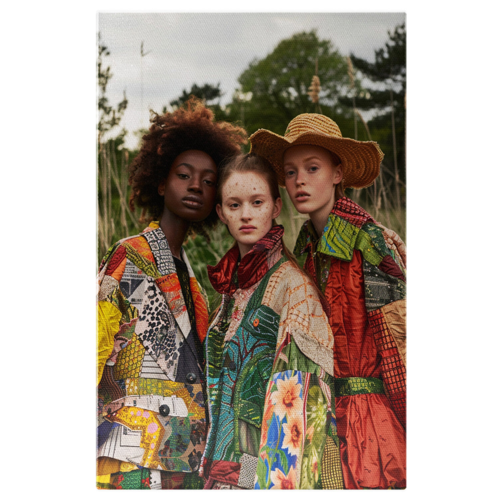 Tablou Canvas - Frumusețe în Culori: Natură și Fete cu Fundal Verde, Marime 60x40CM [1]