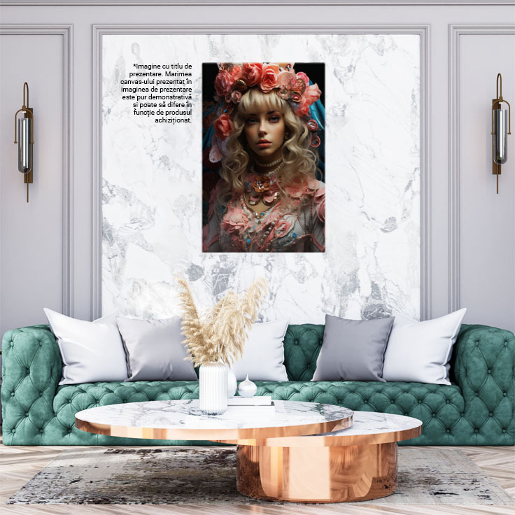 Tablou Canvas: Frumusete in haine stridenteBlond,  Lucrari de arta, Barbie, Flori taiate, intuneric, Papusa Pictura Digitala 40x25CM [2]