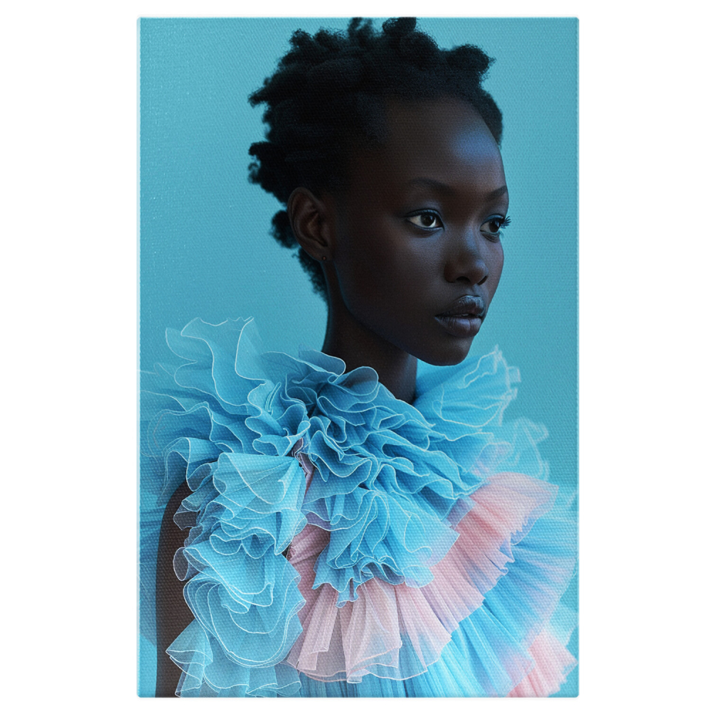 Frumusețea Diversității - Contrastul dintre Culoarea Pielii și Rochia Stufoasă, Marime 40x25CM [1]