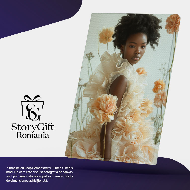 Tablou Canvas Frumusețea Fără Frontiere Portret Feminin cu Flori în Nuanțe de Nude , Pictura Digitala 40x25CM [5]