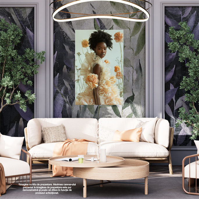 Tablou Canvas Frumusețea Fără Frontiere Portret Feminin cu Flori în Nuanțe de Nude , Pictura Digitala 40x25CM [2]