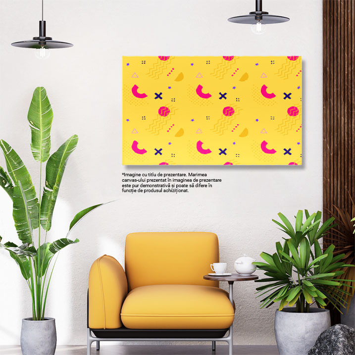 Tablou canvas galben cu forme geometrice, stele, puncte, cerc, multicolor 40x25CM [3]