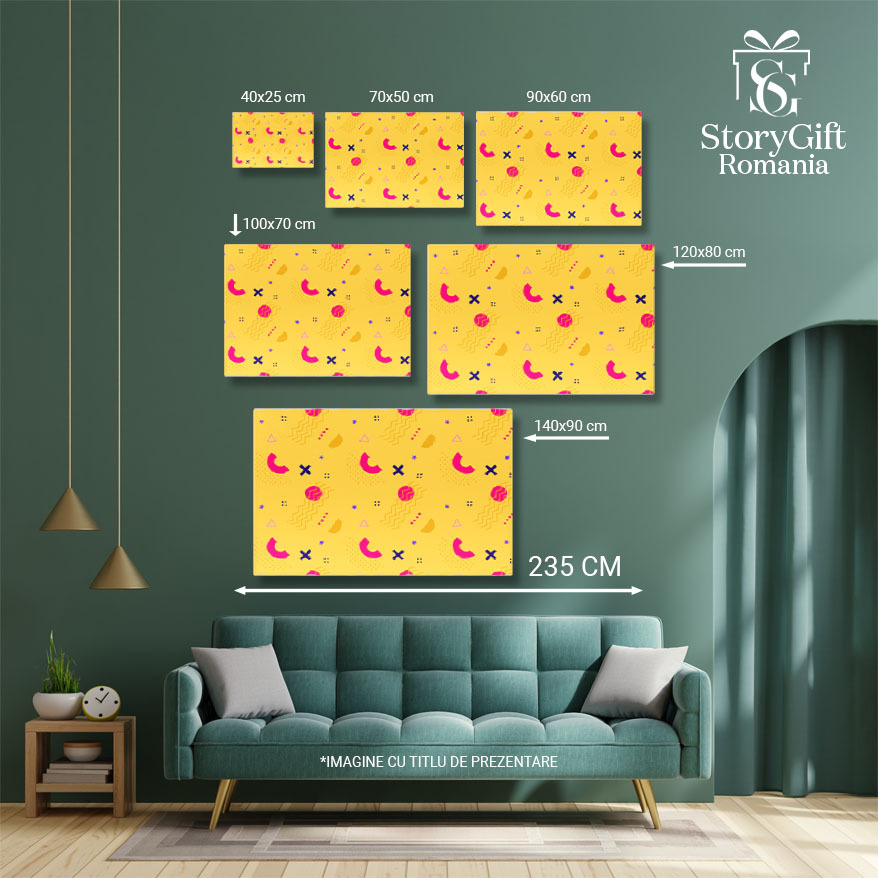 Tablou canvas galben cu forme geometrice, stele, puncte, cerc, multicolor 40x25CM [5]