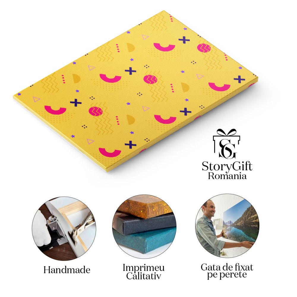 Tablou canvas galben cu forme geometrice, stele, puncte, cerc, multicolor 40x25CM [2]