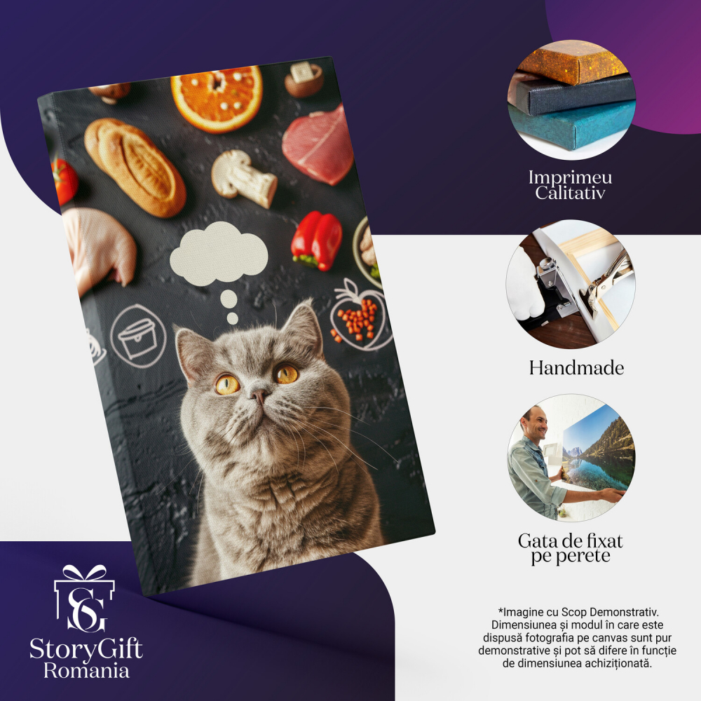 Tablou Canvas Gândurile Gastronomice ale Motanului British Shorthair - Fericirea Papilelor, Marime 40x25CM [2]