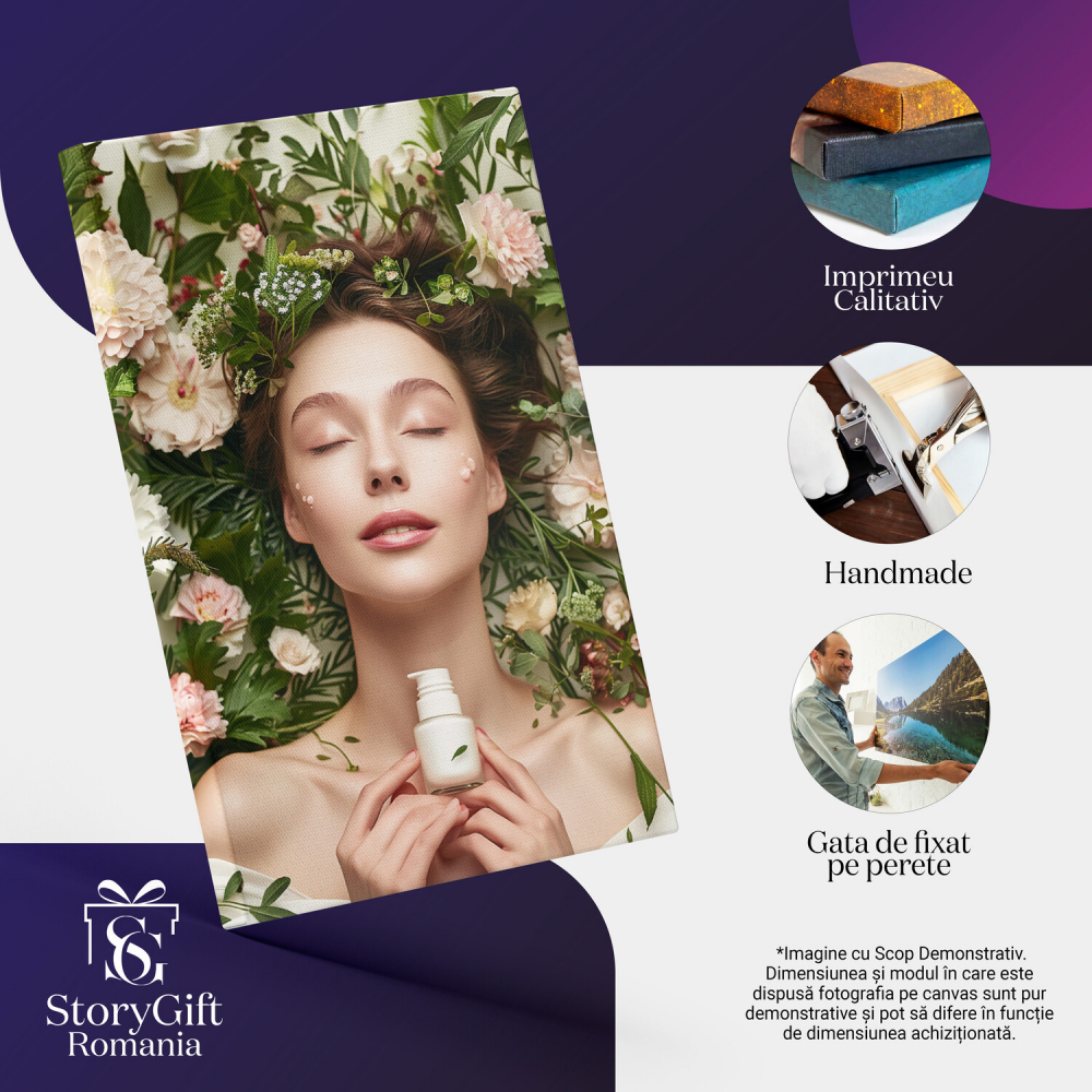 Fată Naturistă Prezentând Produse din Plante – Pictură Digitală Florală, Marime 40x25CM [2]