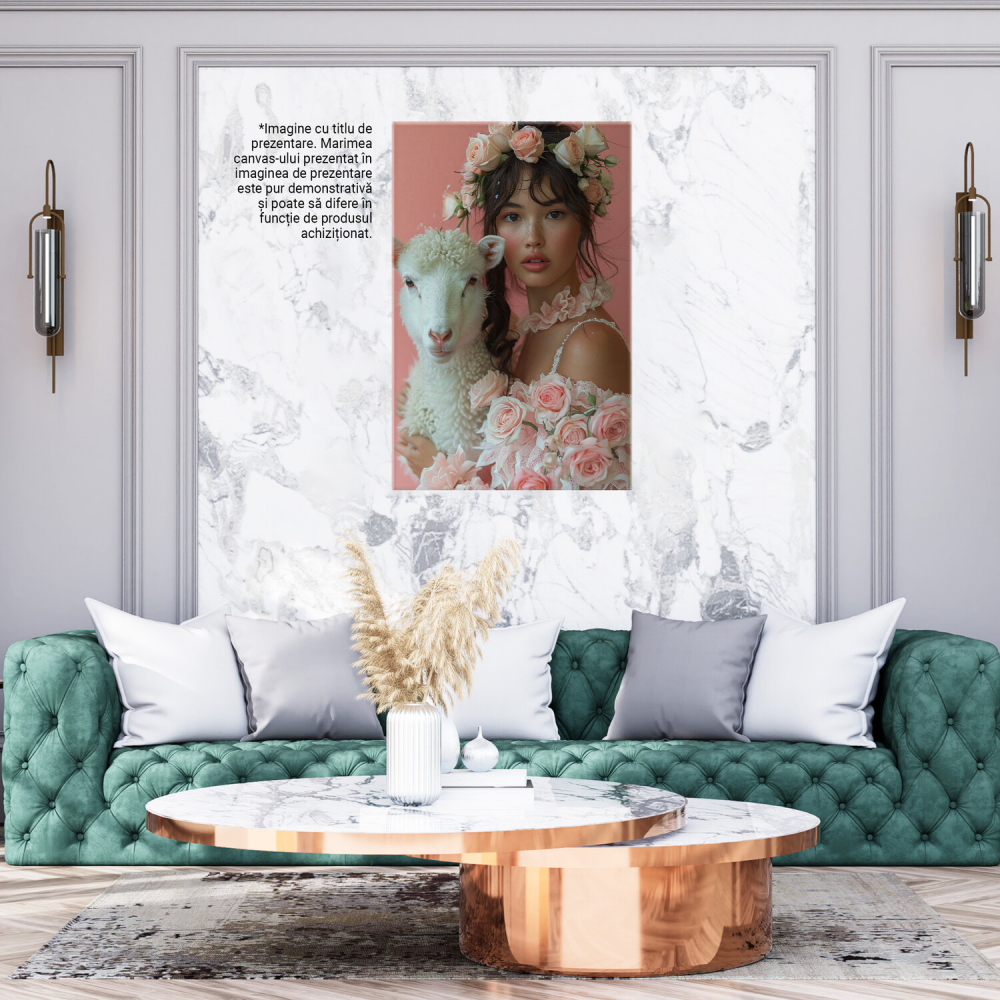 Tablou Canvas Fata cu Oaia Albă, Marime 40x25CM [3]