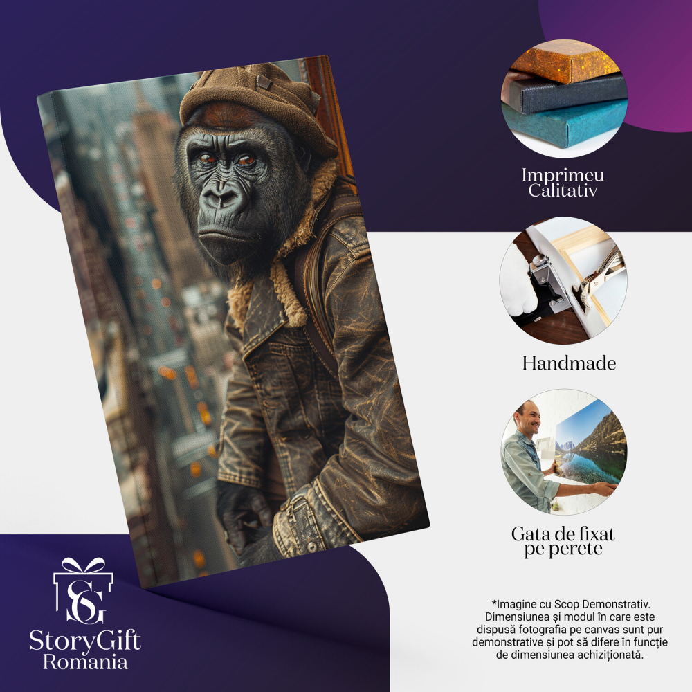 Gorila Urbană în Haină de Blugi Admirând Blocurile, Marime 40x25CM [2]