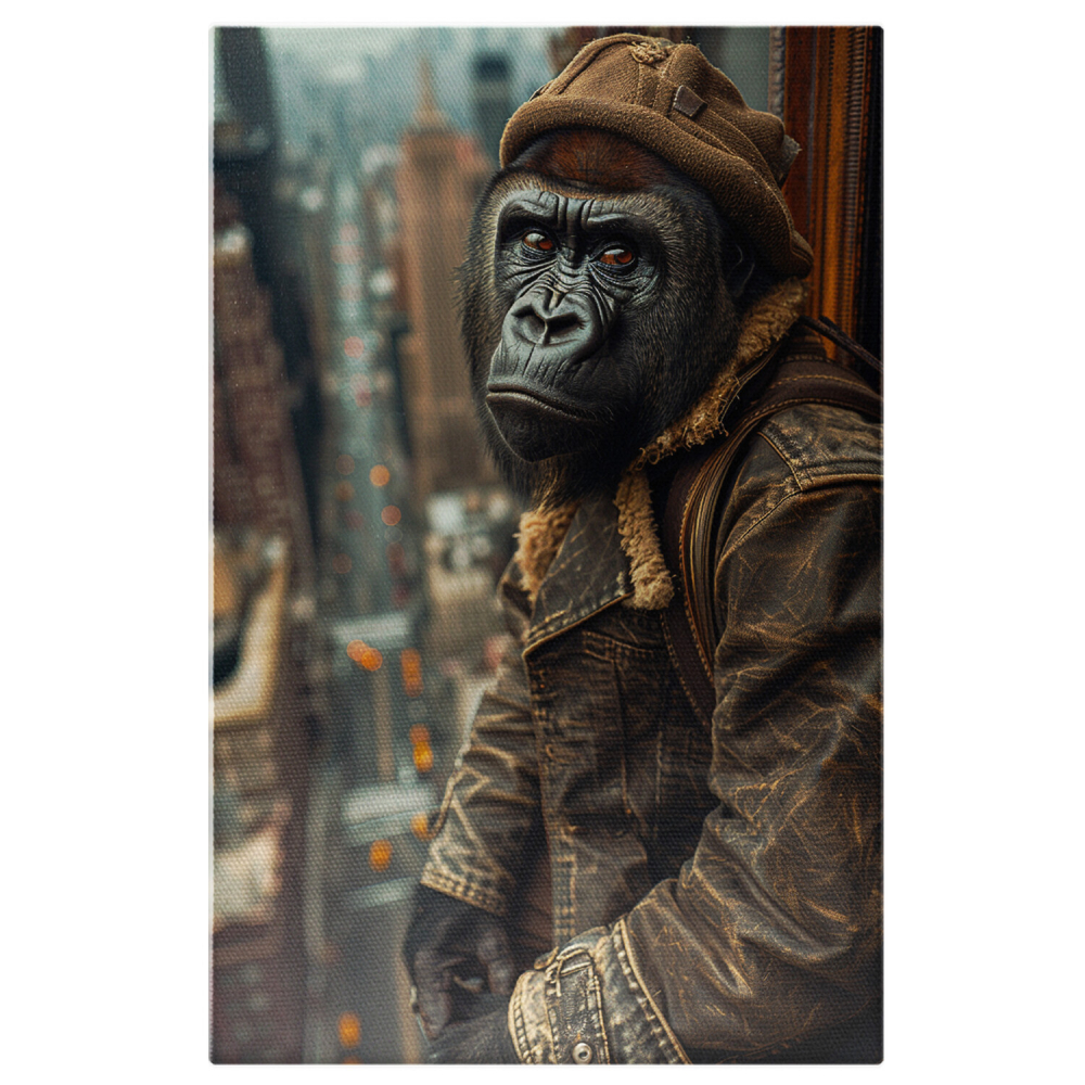 Gorila Urbană în Haină de Blugi Admirând Blocurile, Marime 40x25CM [1]