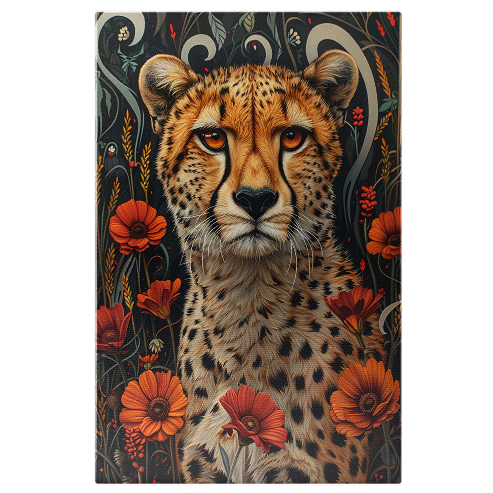 Grădina de Flori cu Ghepard - Pictură Digitală cu Privire Artistică, Marime 40x25CM [1]