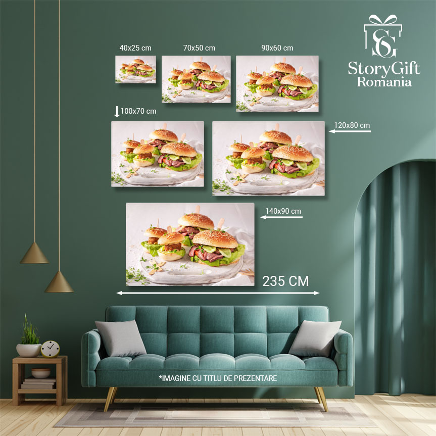 Tablou Canvas Hamburger Gustos, sandwich, burger, carne de vita, chifla, rosie 4437 40x25CM [5]