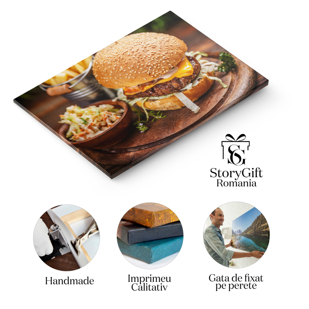 Hamburger Rustic cu Cartofi Praji: Gustos, Beef Proaspăt și Arome Delicioase, Marime 40x25CM [2]