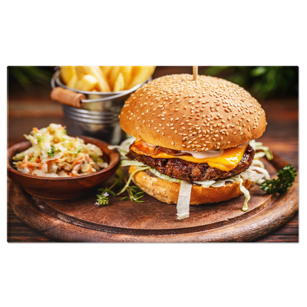 Hamburger Rustic cu Cartofi Praji: Gustos, Beef Proaspăt și Arome Delicioase, Marime 40x25CM [1]