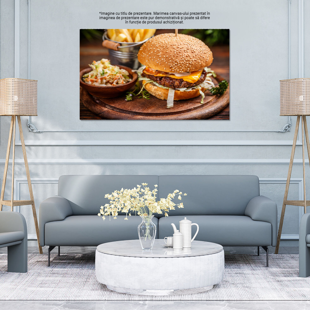 Hamburger Rustic cu Cartofi Praji: Gustos, Beef Proaspăt și Arome Delicioase, Marime 40x25CM [4]