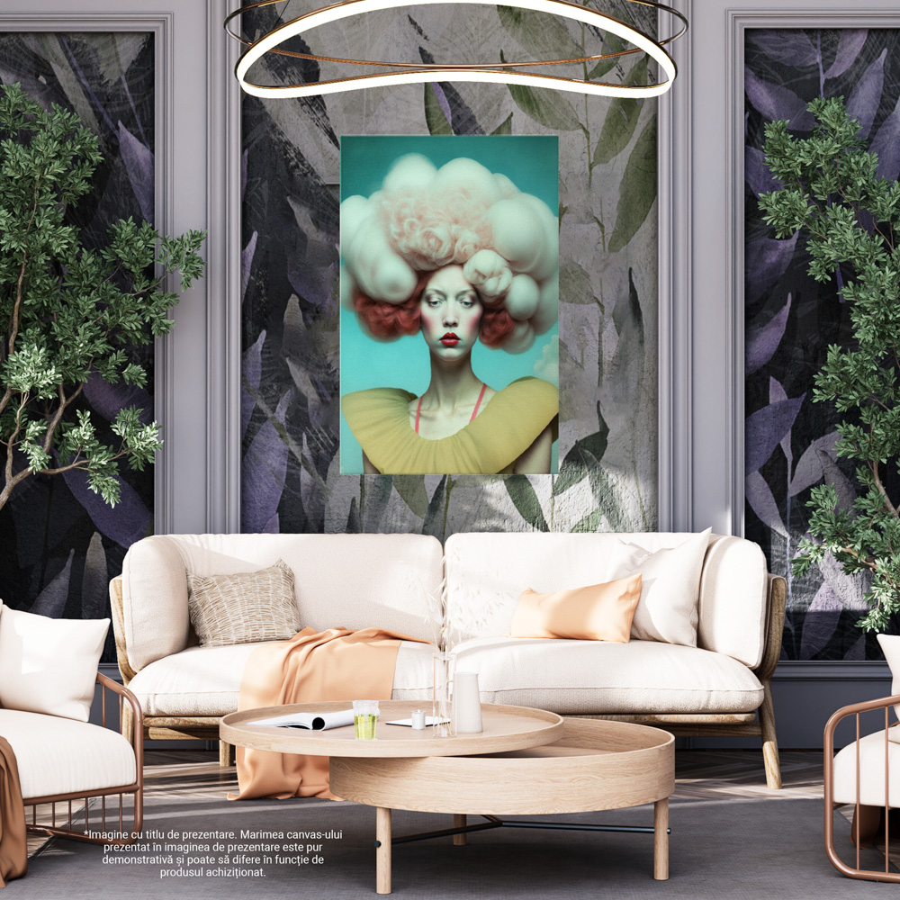 Tablou Canvas, High-end Portret Fata cu Peruca Galbena, Par scurt, Concept Imaginar, Fanart, Modern, Contemporan, High End, Arta si Pictura Digitala, 25x40 cm, Multicolor [2]