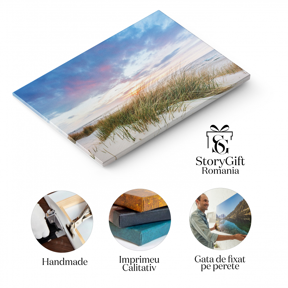 Tablou Canvas Iarba de Plaja pe Dunarea Baltica la Apus marea Baltica, dune, apus, natura, peisaj 100x70CM [2]