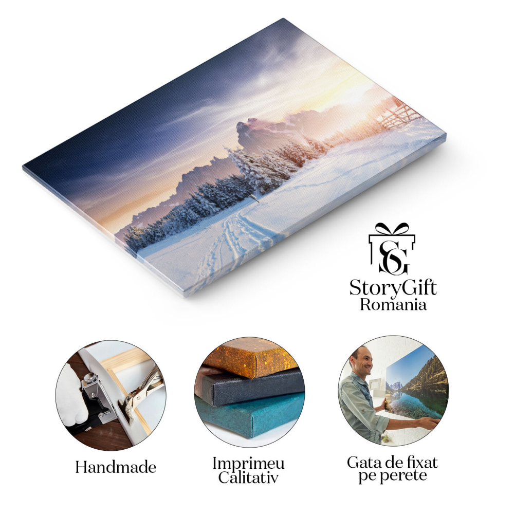 Tablou Canvas - Iarna in Muntii impaduriti - Drumuri Albe si Zapada in Toata Regula 40x25CM [2]