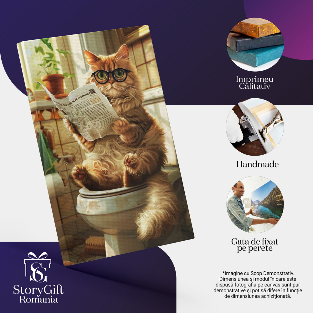Tablou Canvas Pisica Vargată Citind Ziarul în Baie, Marime 40x25CM [2]