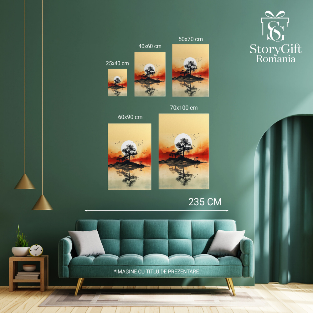 Tablou Canvas Copăcei Înconjurați de Apă | Pictură Digitală în Stil Japonez, Marime 40x25CM [3]