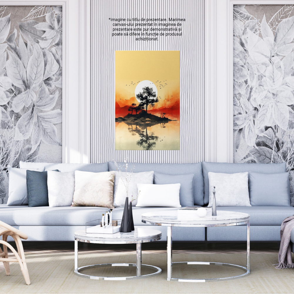 Tablou Canvas Copăcei Înconjurați de Apă | Pictură Digitală în Stil Japonez, Marime 40x25CM [4]