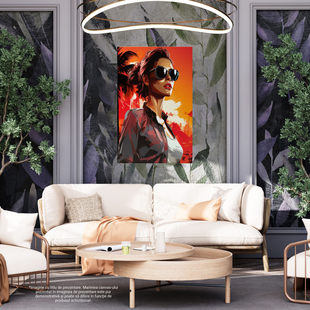 Tablou Canvas Fata cu Ochelari de Soare | Căldură de Vară, Pictură Digitală, Marime 40x25CM [4]