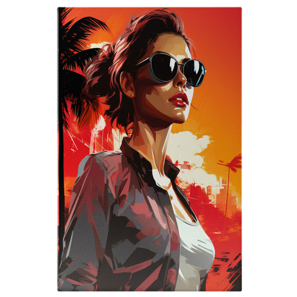 Tablou Canvas Fata cu Ochelari de Soare | Căldură de Vară, Pictură Digitală, Marime 40x25CM [1]