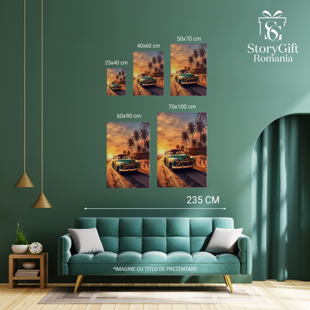 Tablou Canvas Mașină Pe Plajă La Apus | Pictură Digitală Mare și Apă, Marime 40x25CM [3]