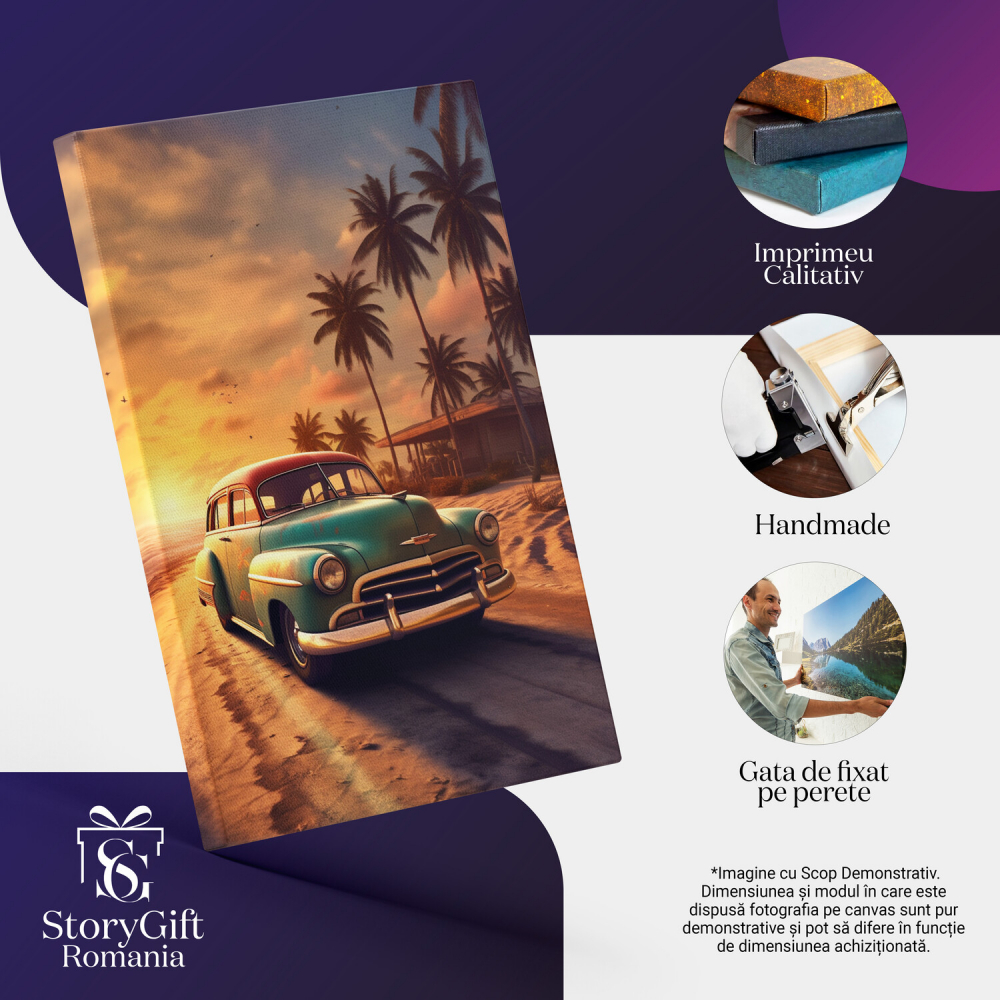 Tablou Canvas Mașină Pe Plajă La Apus | Pictură Digitală Mare și Apă, Marime 40x25CM [2]