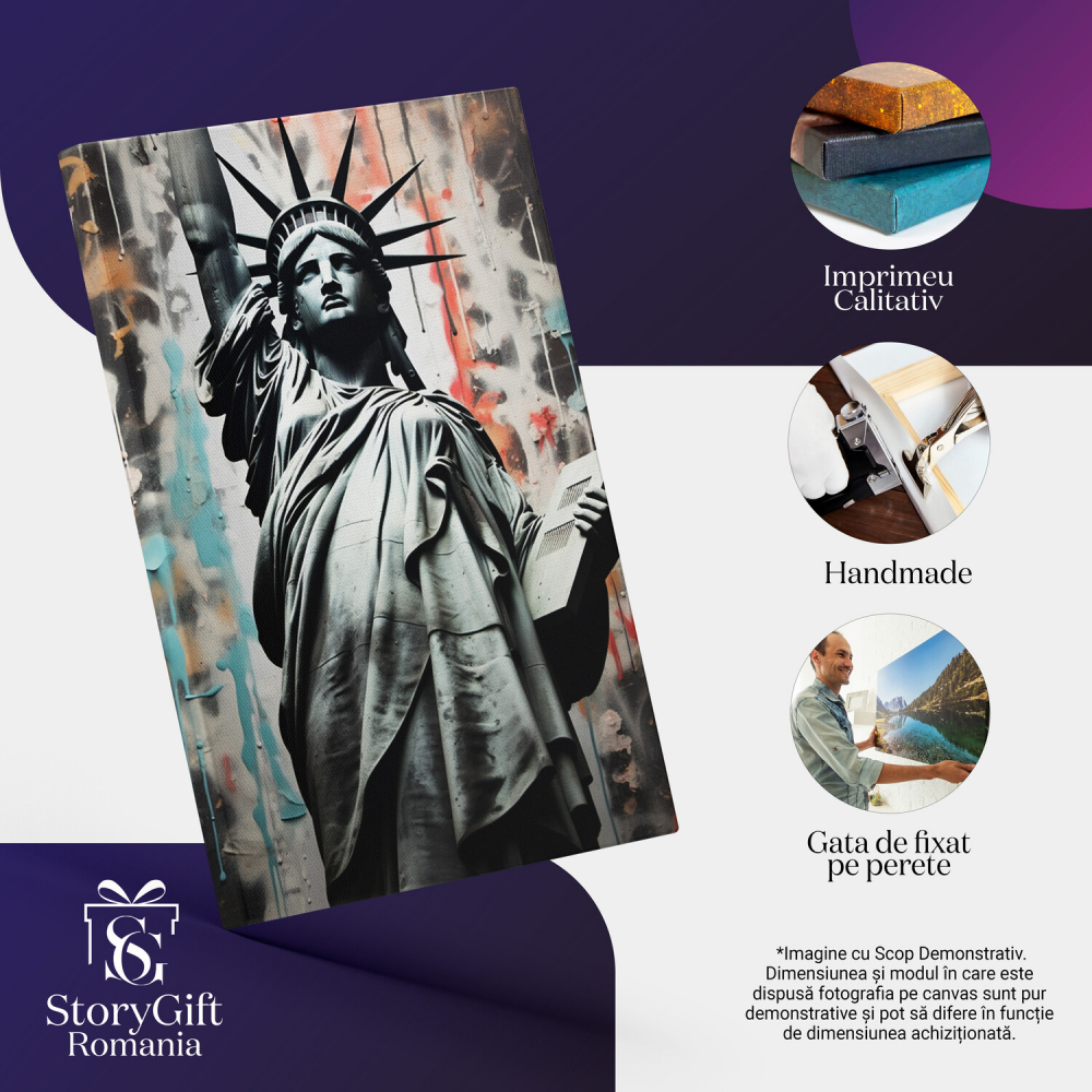 Tablou Canvas Statuia Libertății în Graffiti | Pictură Digitală Unică, Marime 40x25CM [2]
