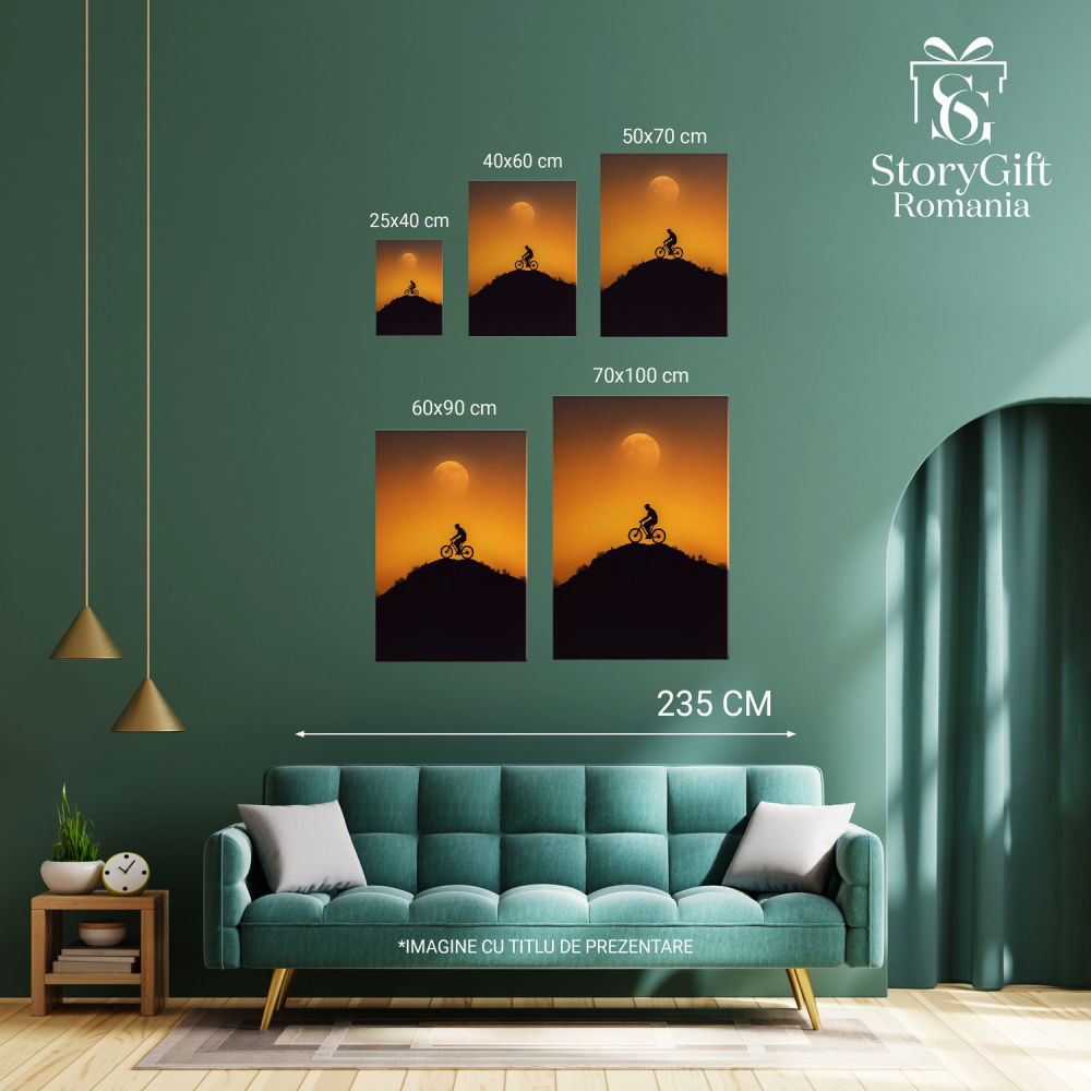 Ilustrație Biciclist la Apus de Soare pe Traseu Off-Road, Marime 40x25CM [3]