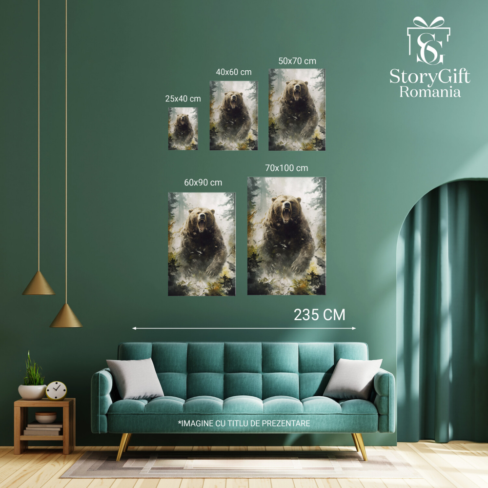 Tablou Canvas Urs Furios în Pădure | Pictură Digitală cu Brazi, Marime 40x25CM [3]