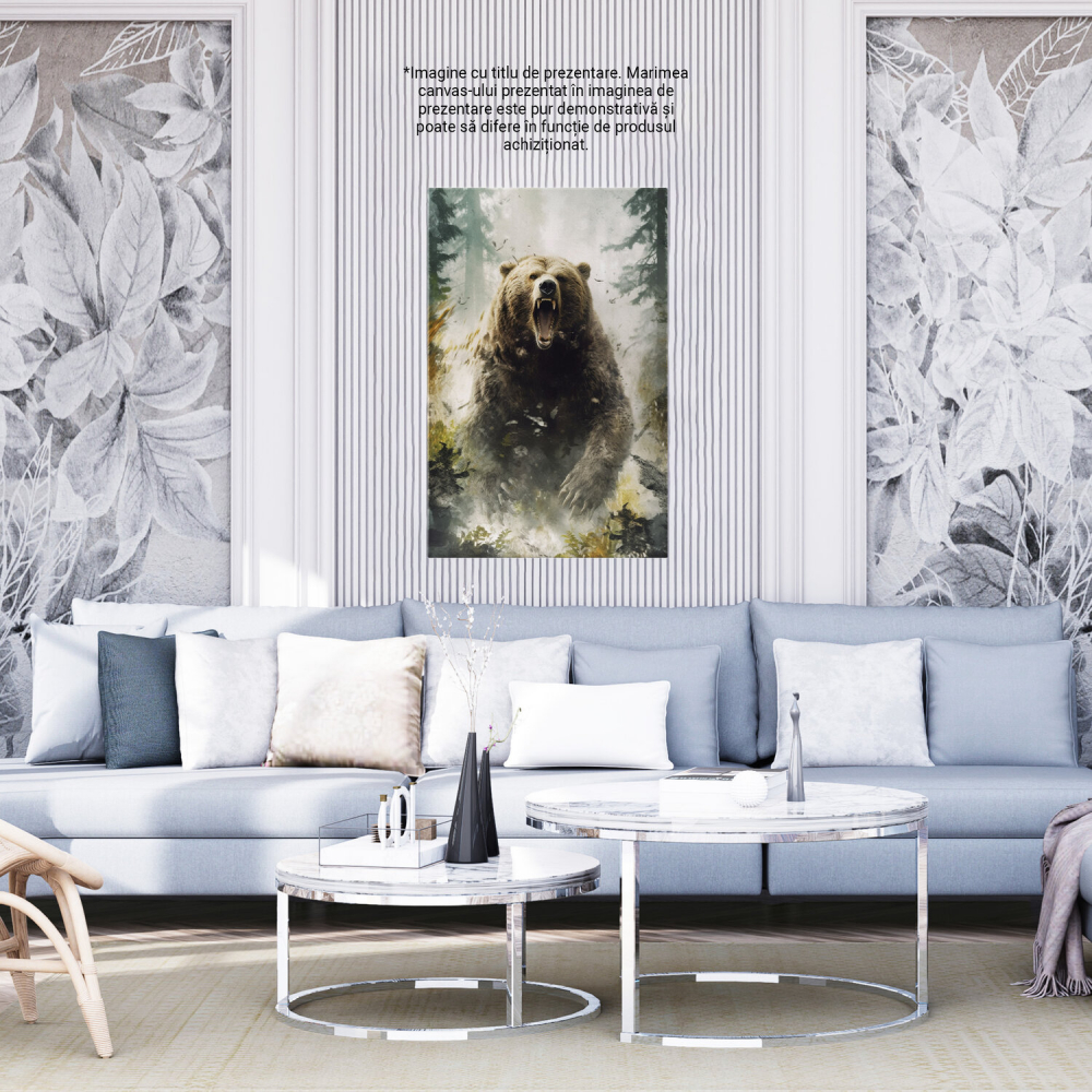 Tablou Canvas Urs Furios în Pădure | Pictură Digitală cu Brazi, Marime 40x25CM [4]