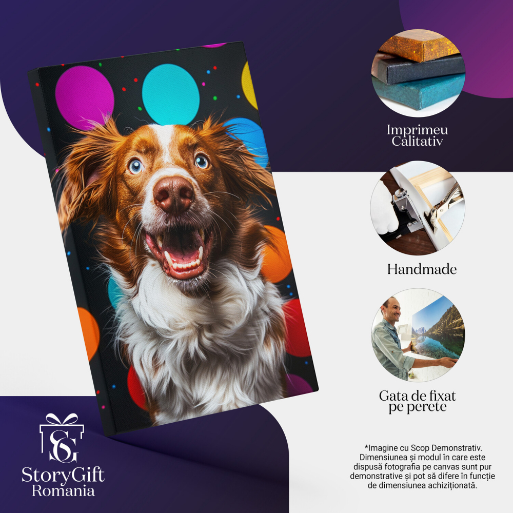 Tablou Canvas Canis Brittany cu Blana în Vânt și Cercuri Colorate, Marime 70x50CM [2]