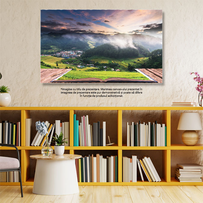 Tablou Canvas Imagine Conceptuala cu Campuri de Orez pe Terase Deschis, Carti, Weekend, Biblie, Apus 1438 40x25CM [3]