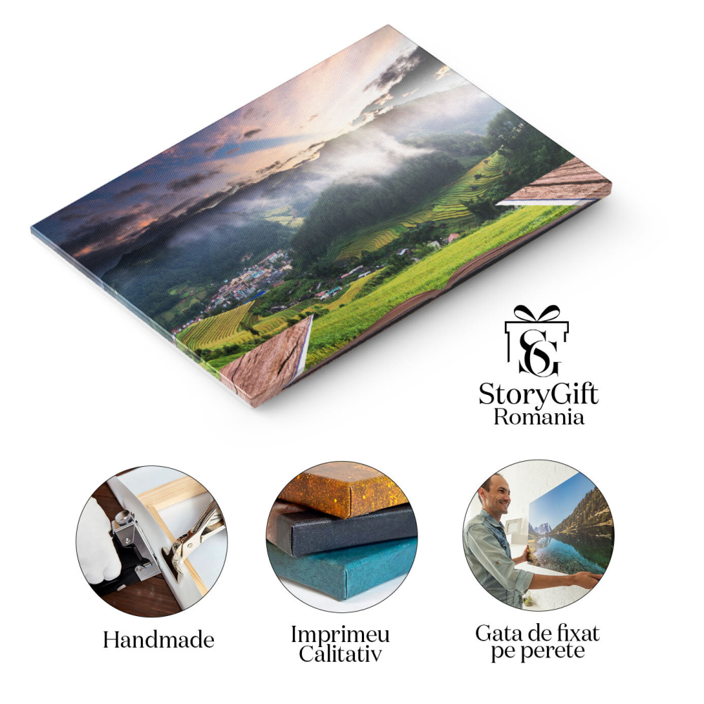 Tablou Canvas Imagine Conceptuala cu Campuri de Orez pe Terase Deschis, Carti, Weekend, Biblie, Apus 1438 40x25CM [2]