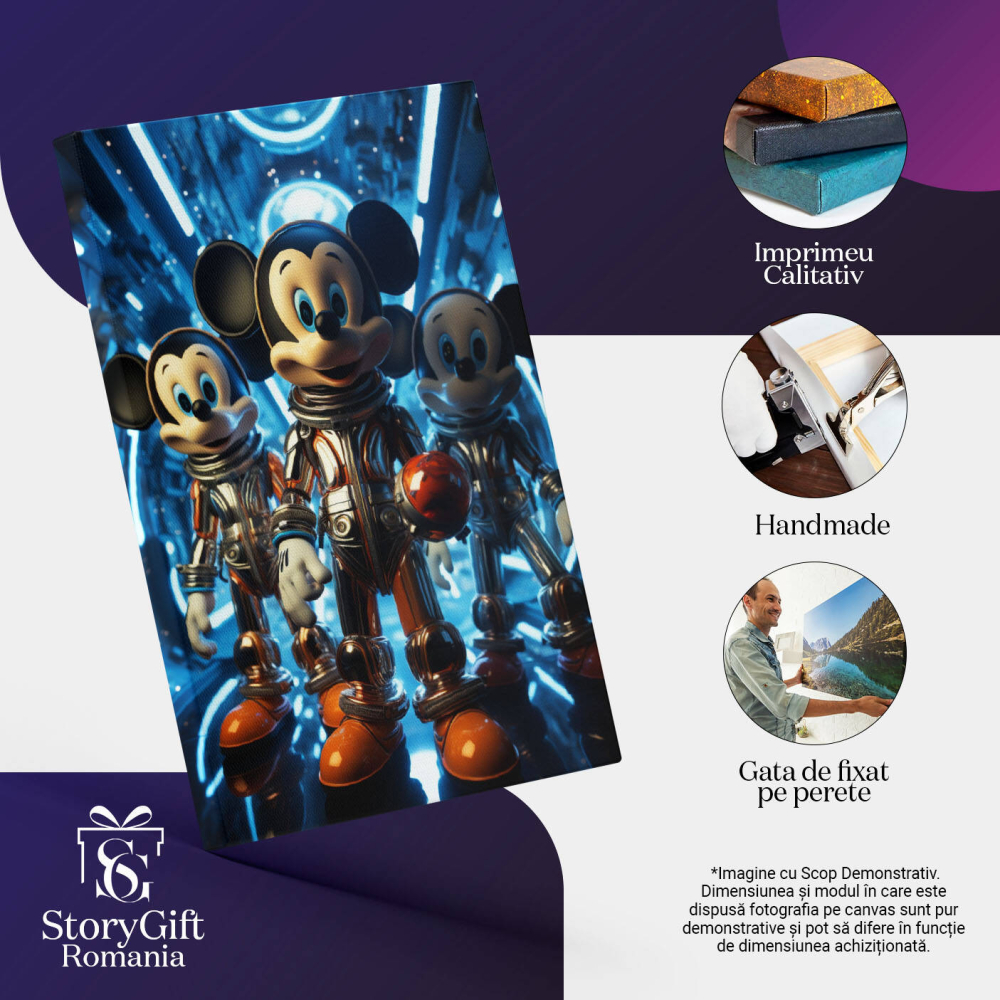 Tablou Canvas:  Imagine cu Trei Cosmonauti Mickey Mouse pe o Nava -Fotografie Artistica si Animatie  Pictura Digitala 40x25CM [3]