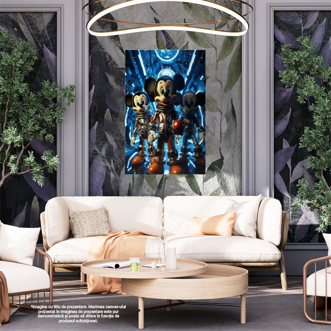 Tablou Canvas:  Imagine cu Trei Cosmonauti Mickey Mouse pe o Nava -Fotografie Artistica si Animatie  Pictura Digitala 40x25CM [2]